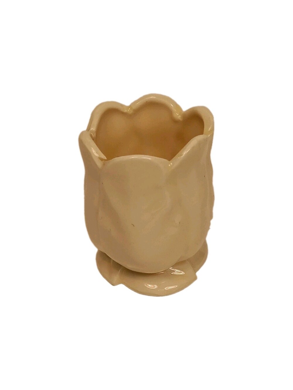 Antique Beige Glossy Ceramic Tulip/Flower Vase Decorative Pottery 3 in Tall